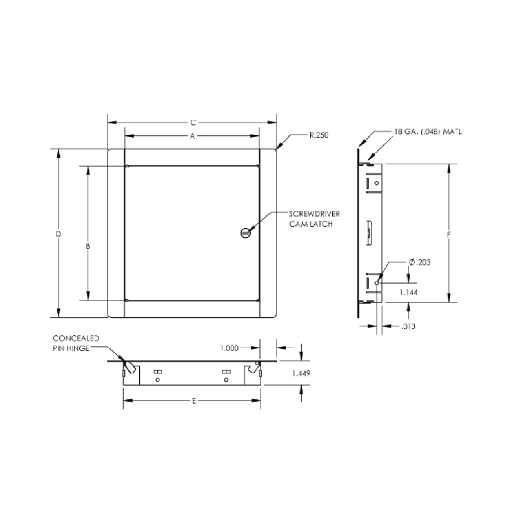 Acudor ED-2002 installed in wall with nearby tape measure showing compact 12x12 scale
