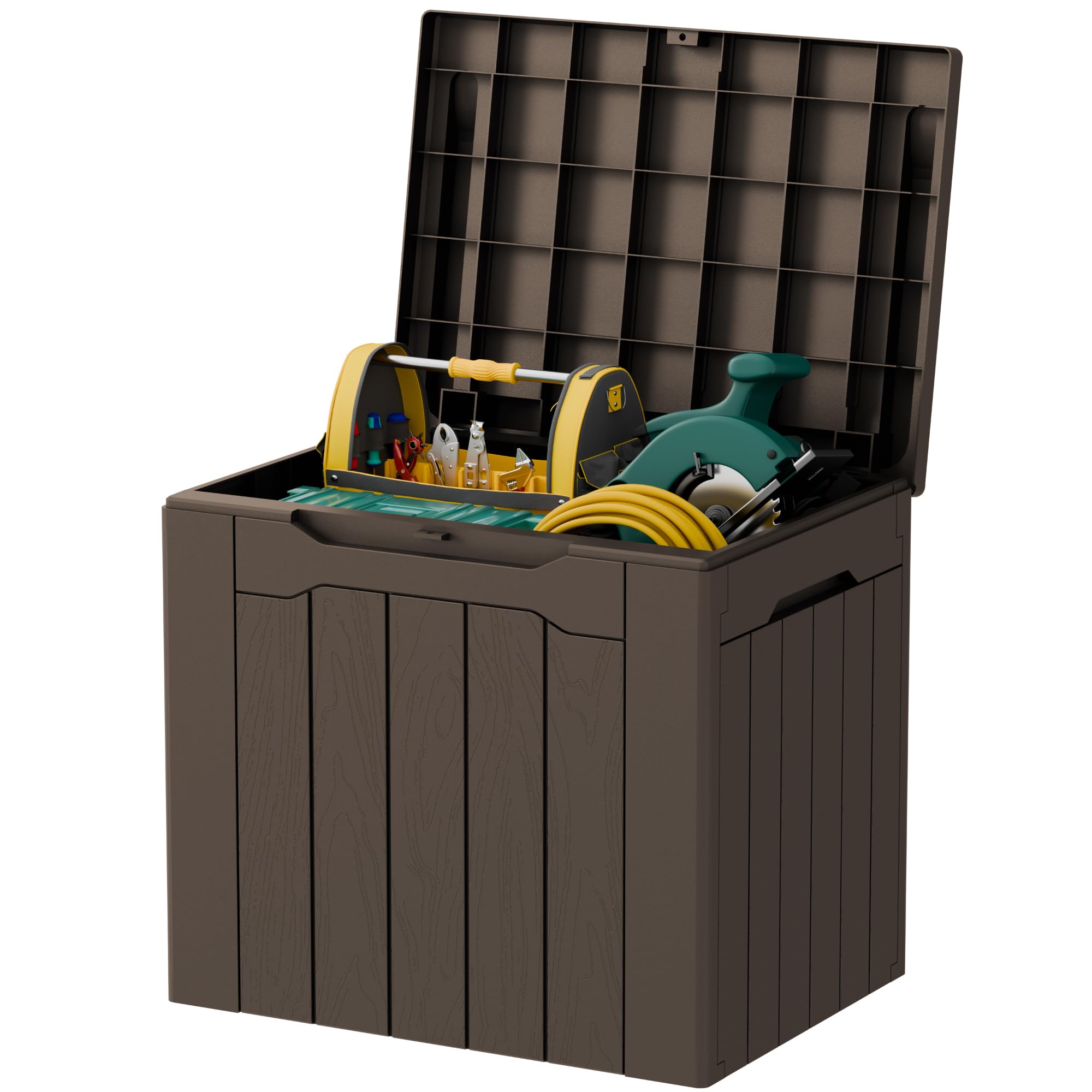 Acurax deck box front view showing compact storage and tidy outdoor look