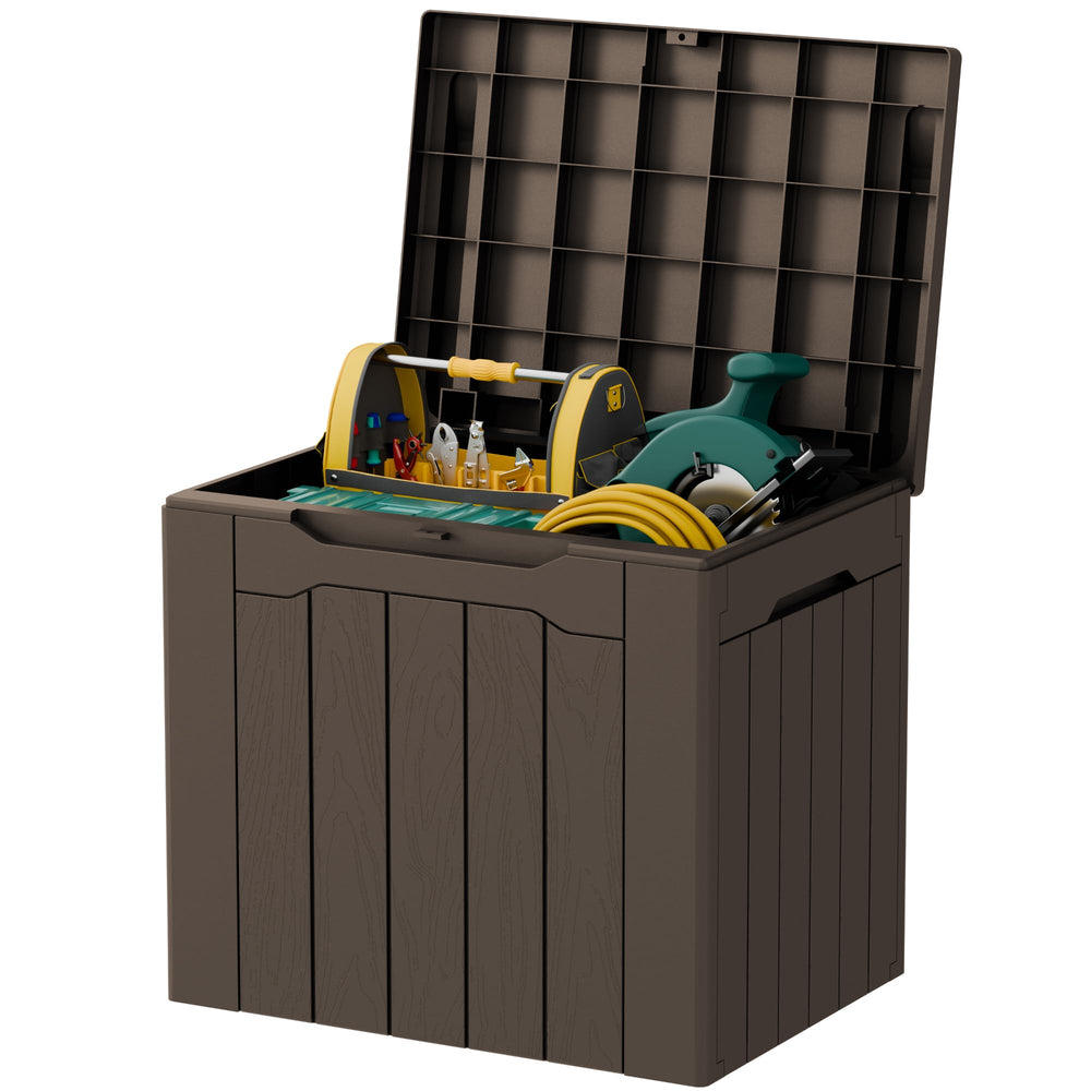 Acurax deck box front view showing compact storage and tidy outdoor look