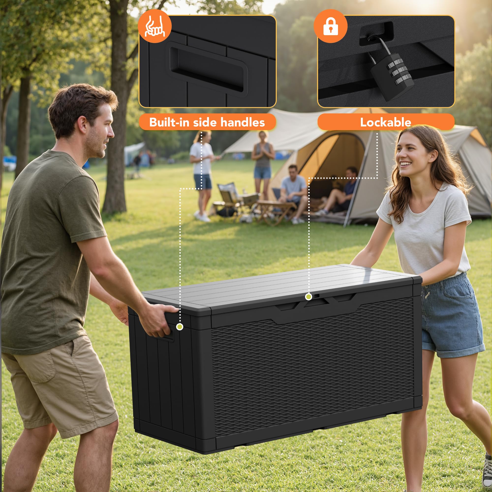 Acurax deck box storing patio cushions to protect fabric and save space