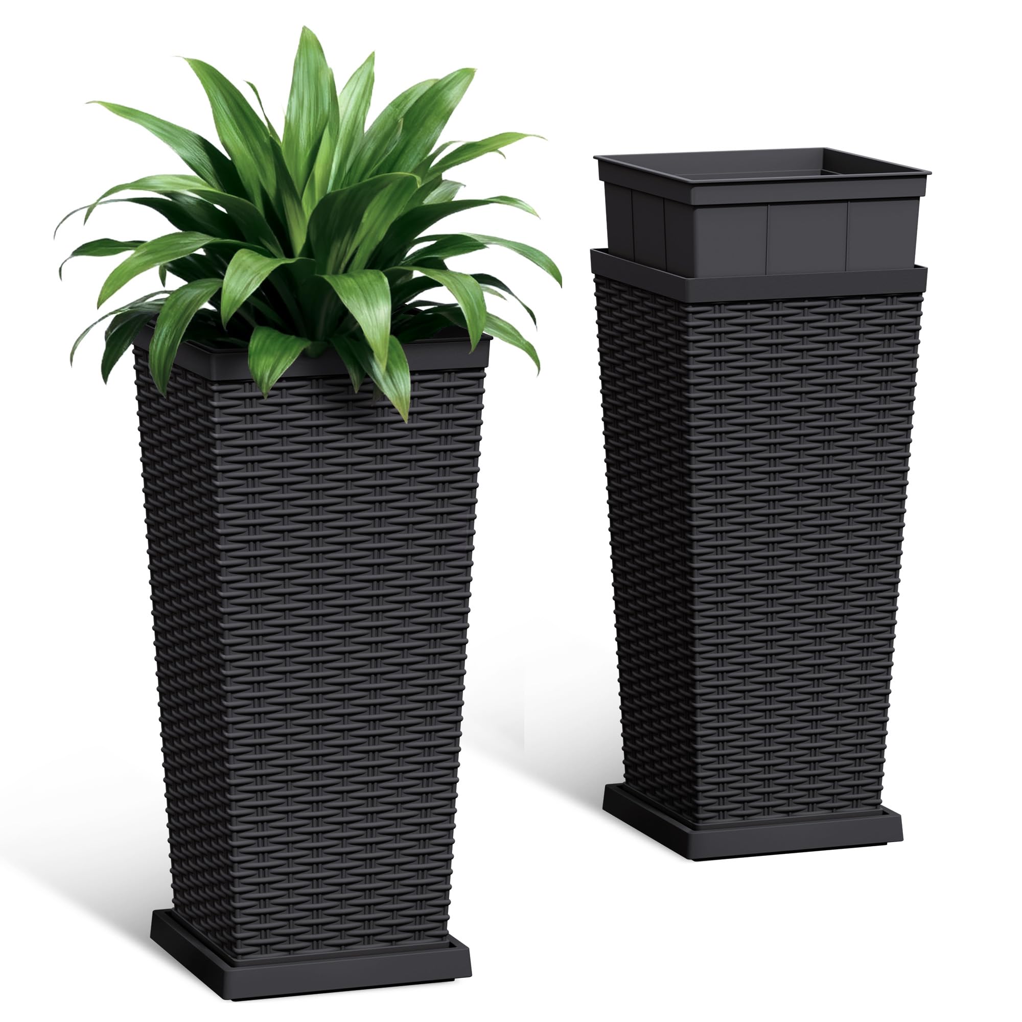 Acurax front view of two black planters showing modern curb appeal