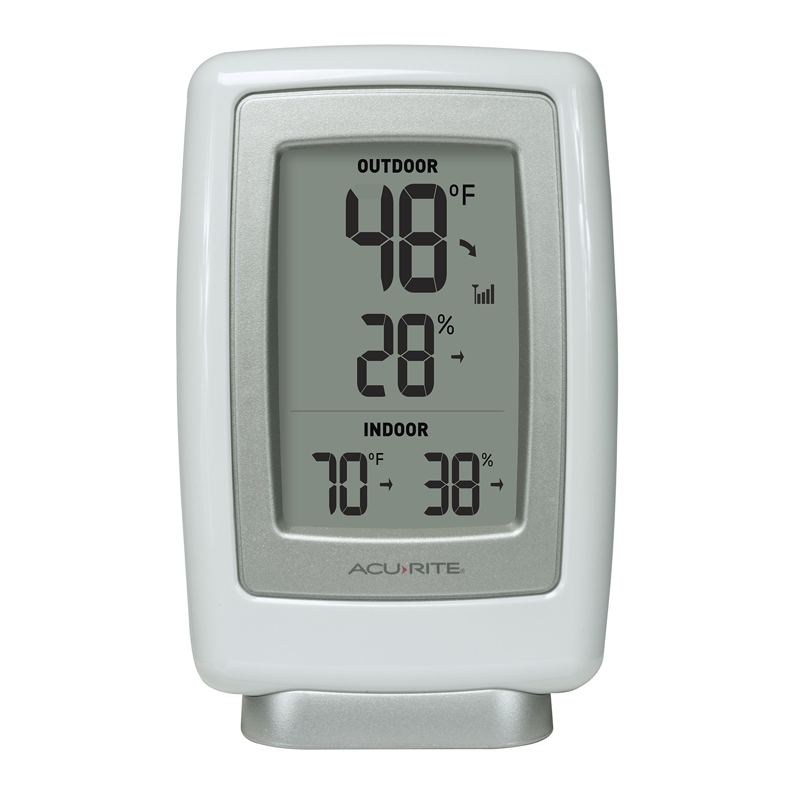 AcuRite wireless sensor mounted on porch eave showing outdoor placement and protection benefit