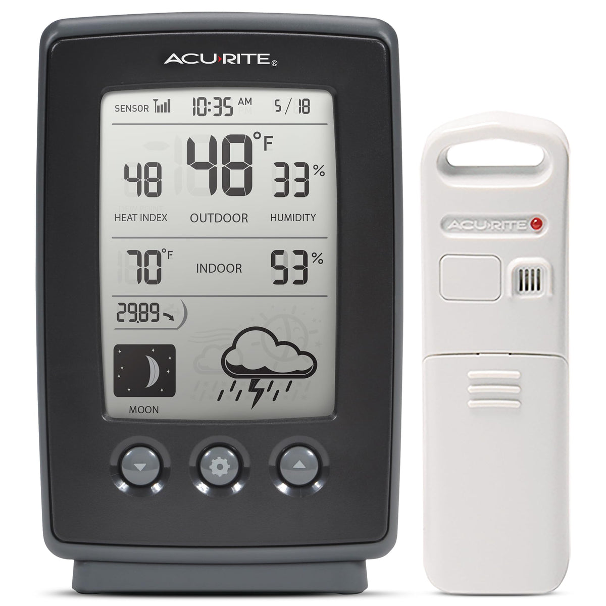 AcuRite front display showing temperature and humidity for quick decisions