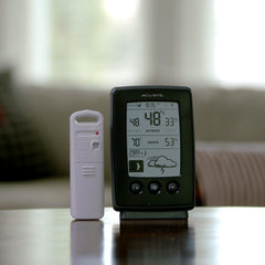 AcuRite display on kitchen counter providing immediate weather awareness