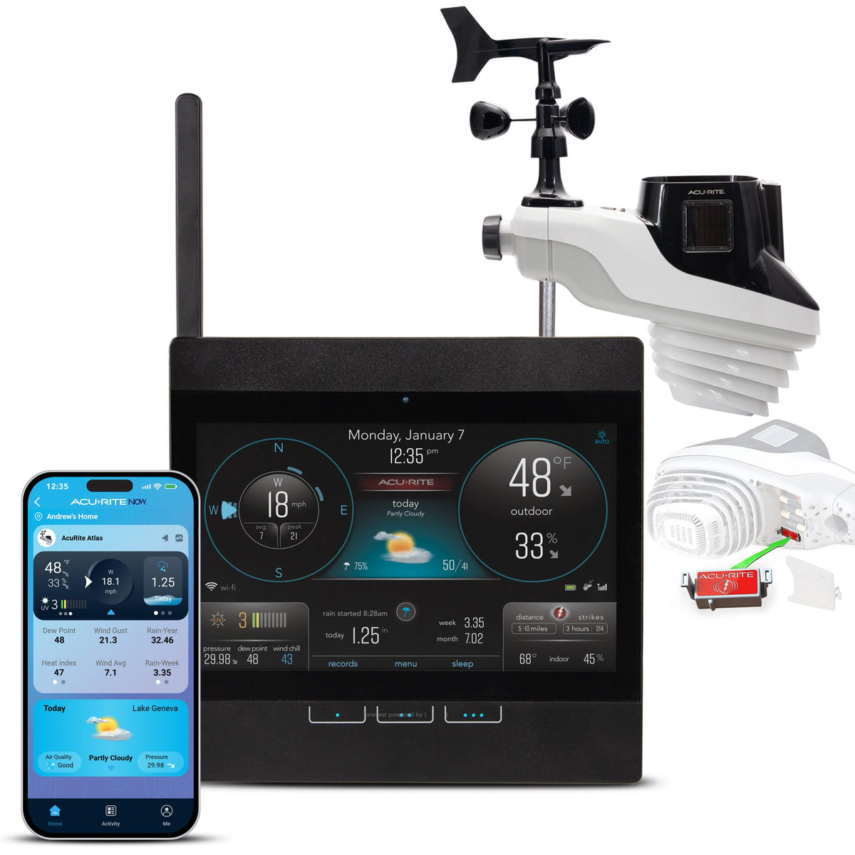 AcuRite Atlas HD display front showing multiple weather readings and easy viewing