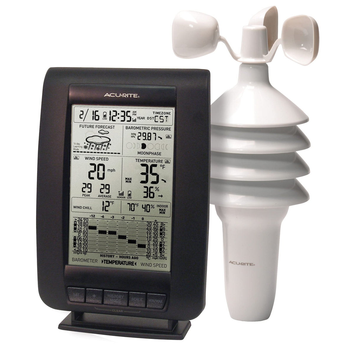 AcuRite front display showing temperature and forecast for quick planning