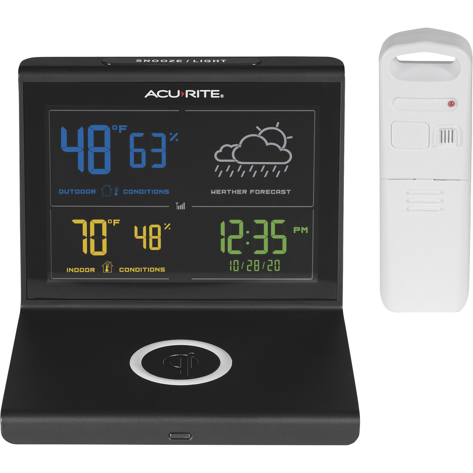 AcuRite front display showing time date and weather for quick planning