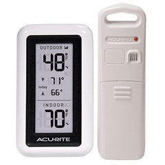 AcuRite front display showing indoor and outdoor temps and alarm benefits