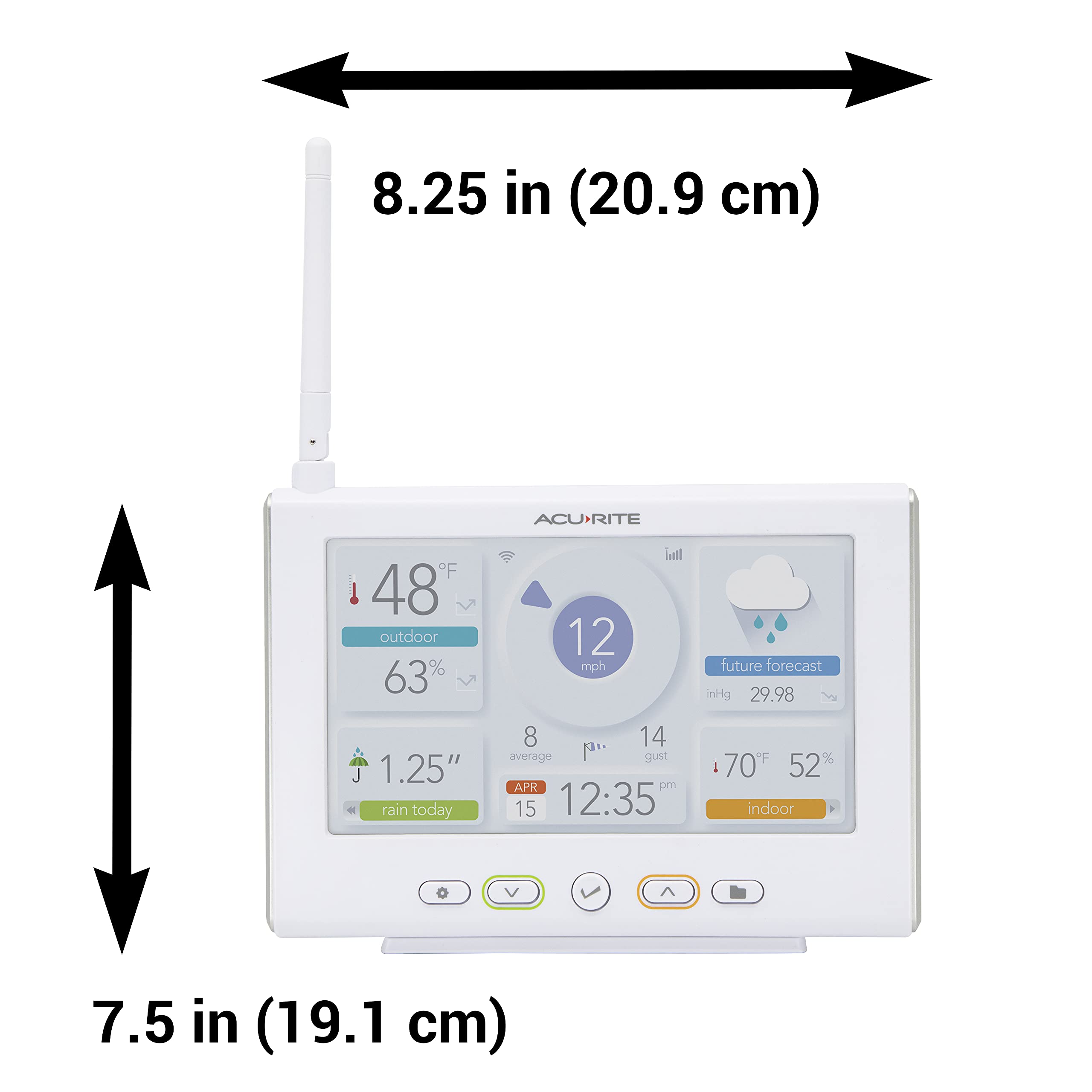 AcuRite HD display on a kitchen counter showing indoor comfort metrics