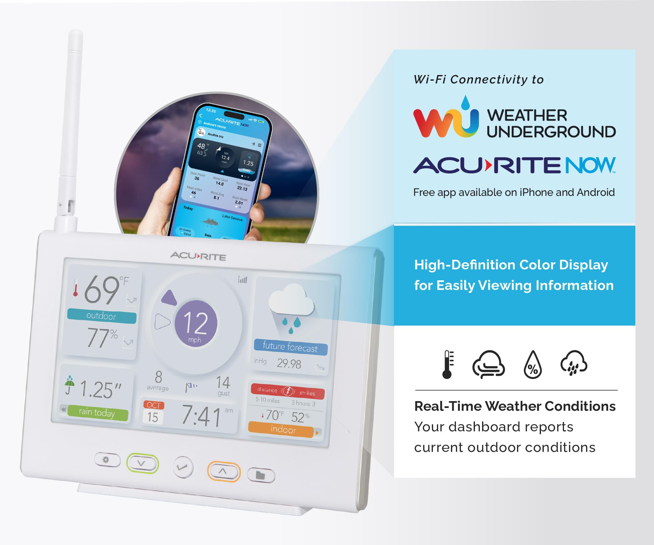 AcuRite station next to a ruler showing size for easy installation planning