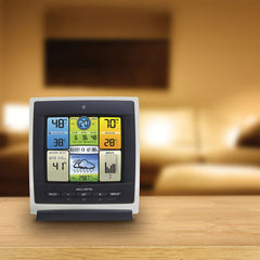 AcuRite Notos color display on a desk providing easy indoor weather visibility