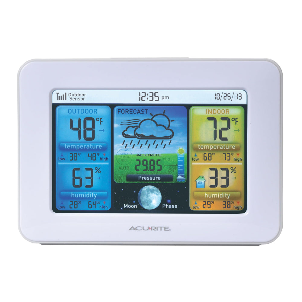 AcuRite display shown in hand size comparison demonstrating compact, space-saving design