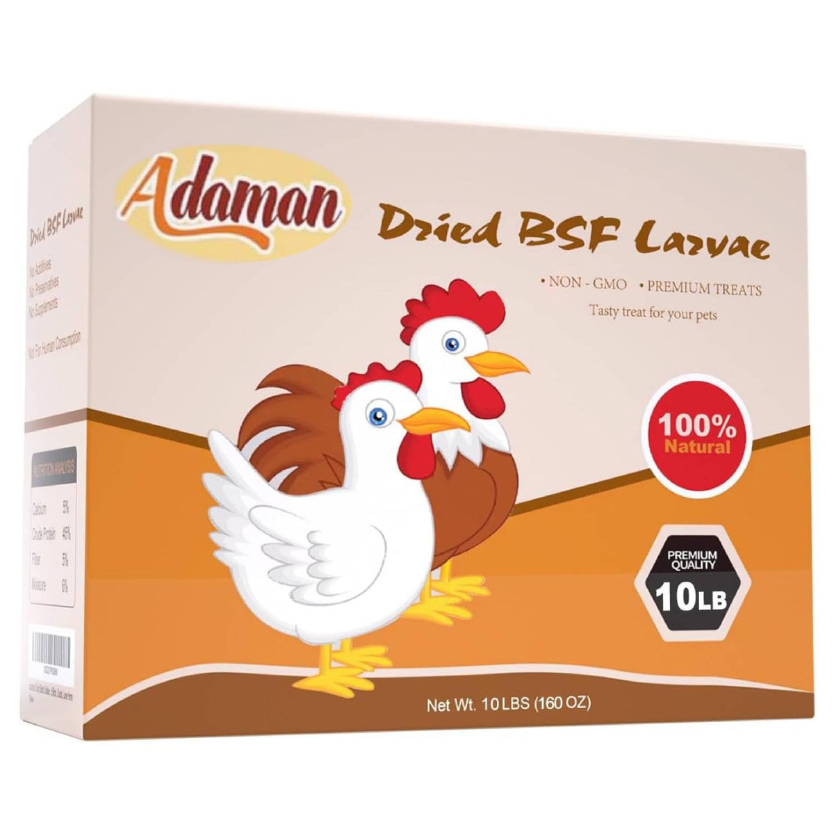 Adaman paquete 10LB frontal mostrando volumen y sellado resealable para conservación