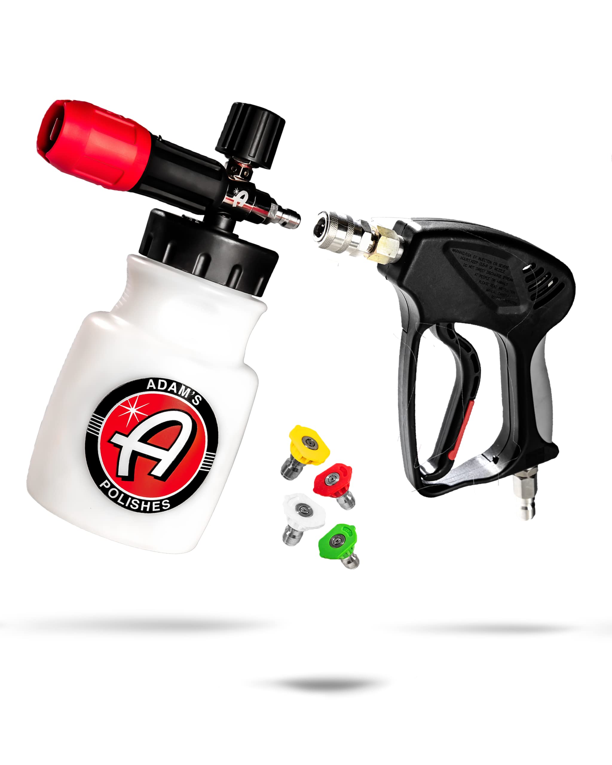 Adam's Polishes front view of foam cannon showing durable build and easy controls