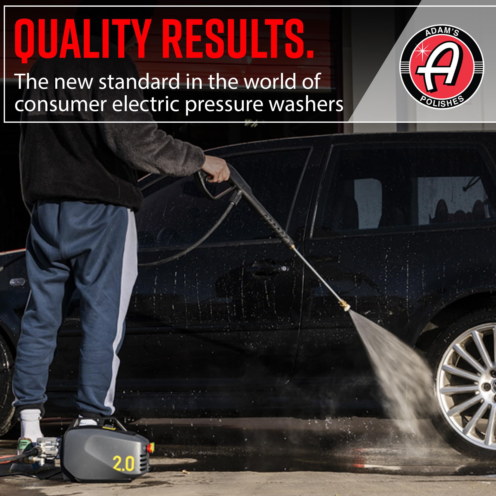 Adam's Polishes washer spraying foam on car for safer, efficient paint cleaning