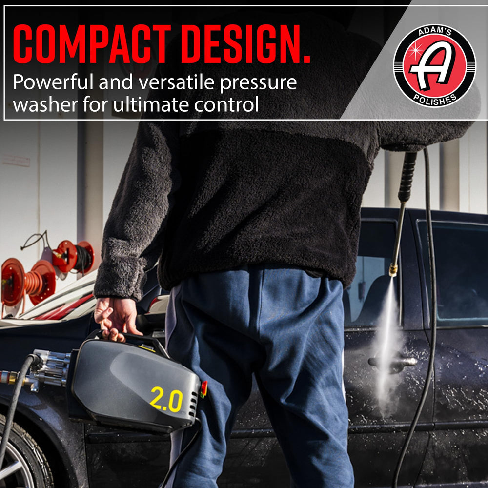 Adam's Polishes accessory layout with nozzles and hose for versatile washing options