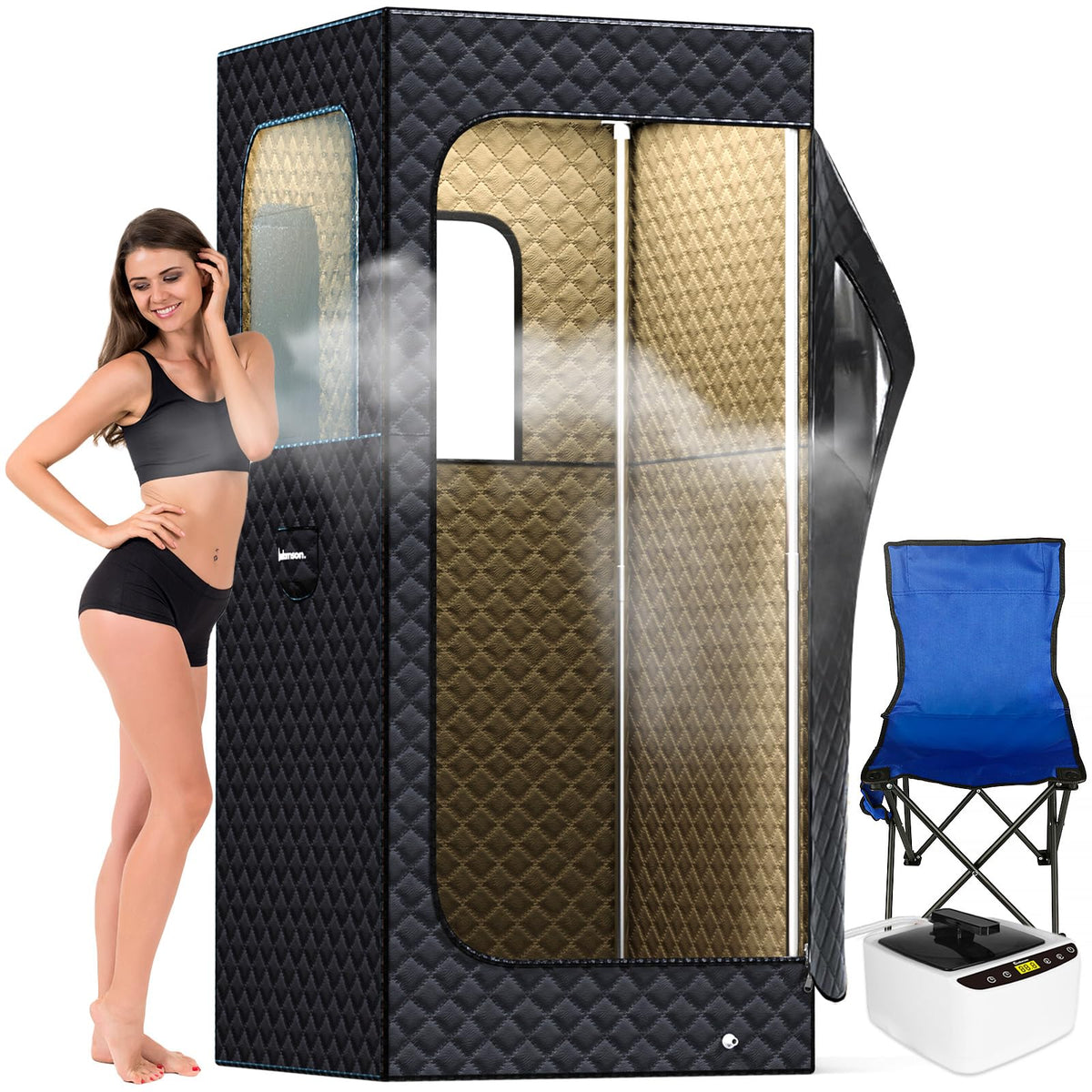Adamson front view fully assembled showing spa-ready tent and comfort