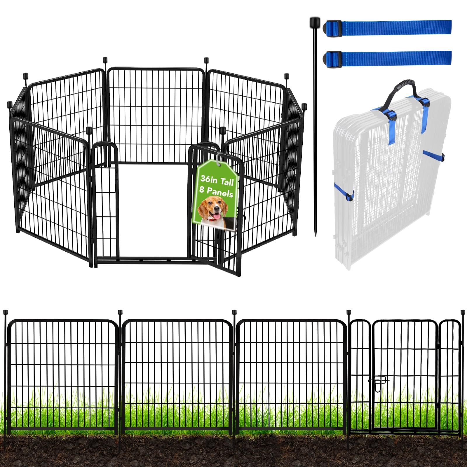 ADAVIN front view of assembled fence with gate showing sturdy frame and easy access