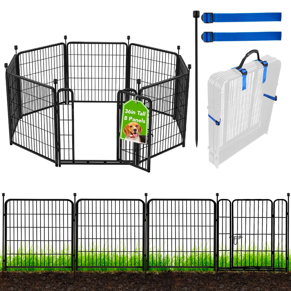 ADAVIN front view of assembled fence with gate showing sturdy frame and easy access