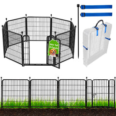 ADAVIN front view of assembled fence with gate showing sturdy frame and easy access