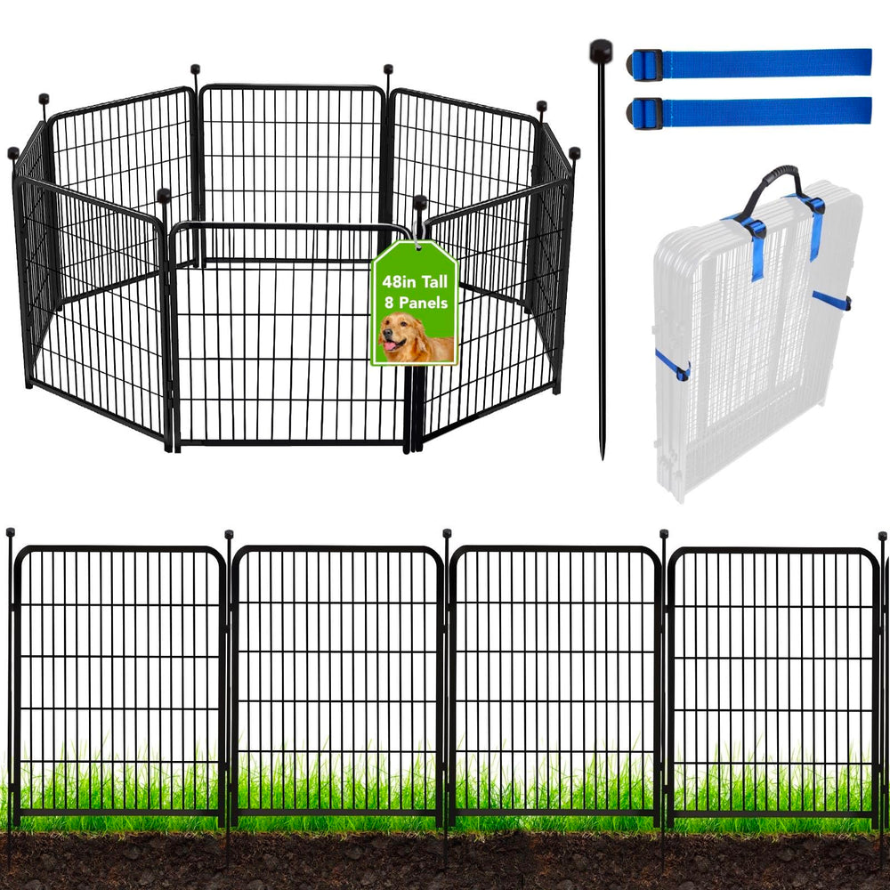 ADAVIN front view of 8-panel fence set showing full height and finish for durable garden borders