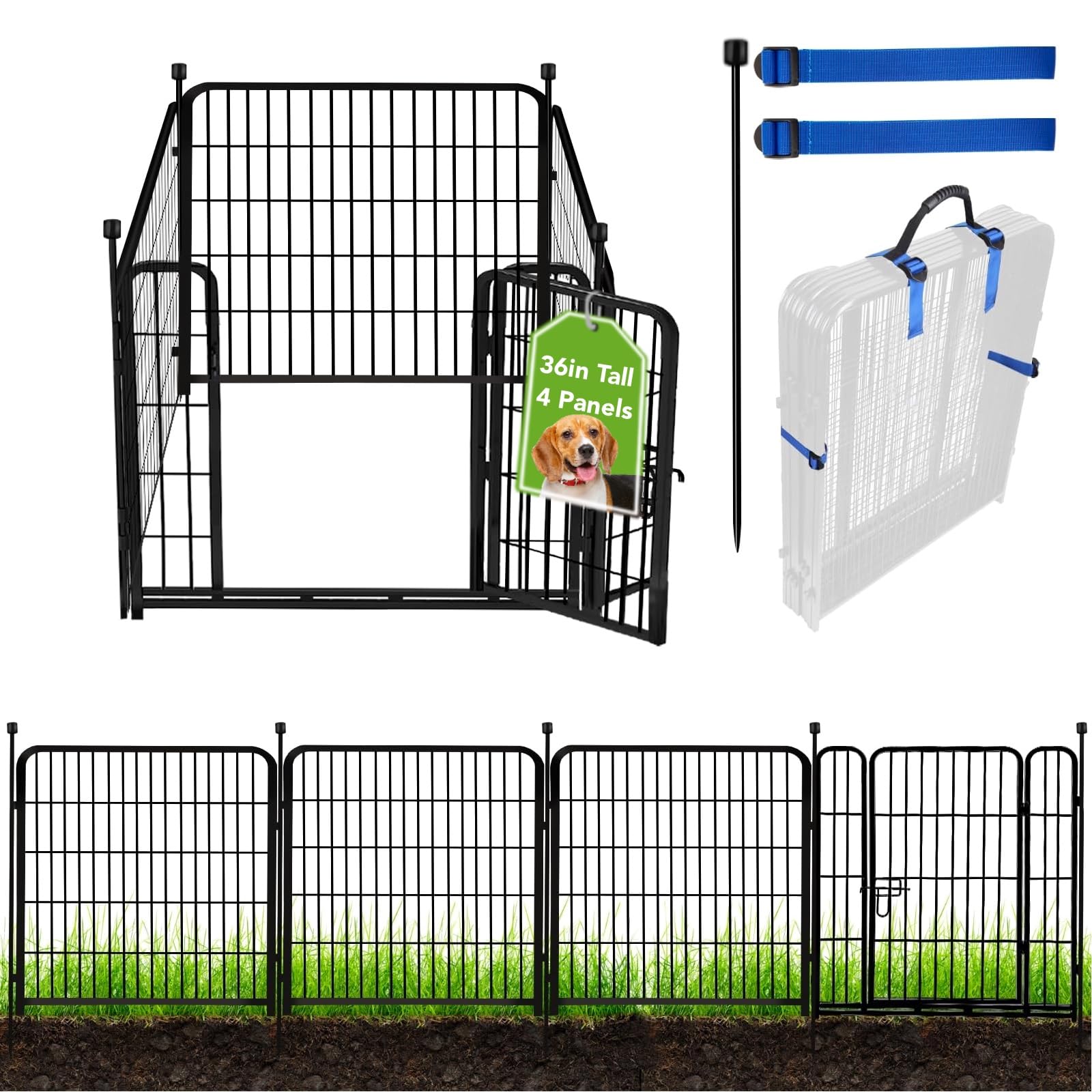 ADAVIN front view assembled fence showing full 9ft barrier and curb appeal