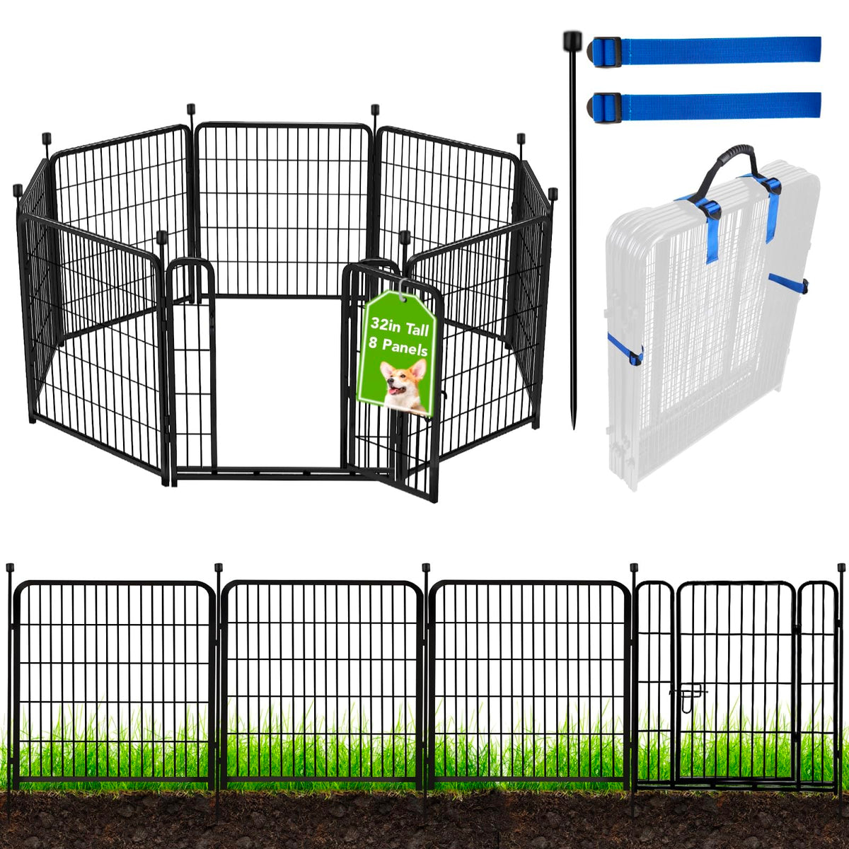 ADAVIN front view of full 17.7ft fence showing neat garden boundary benefit