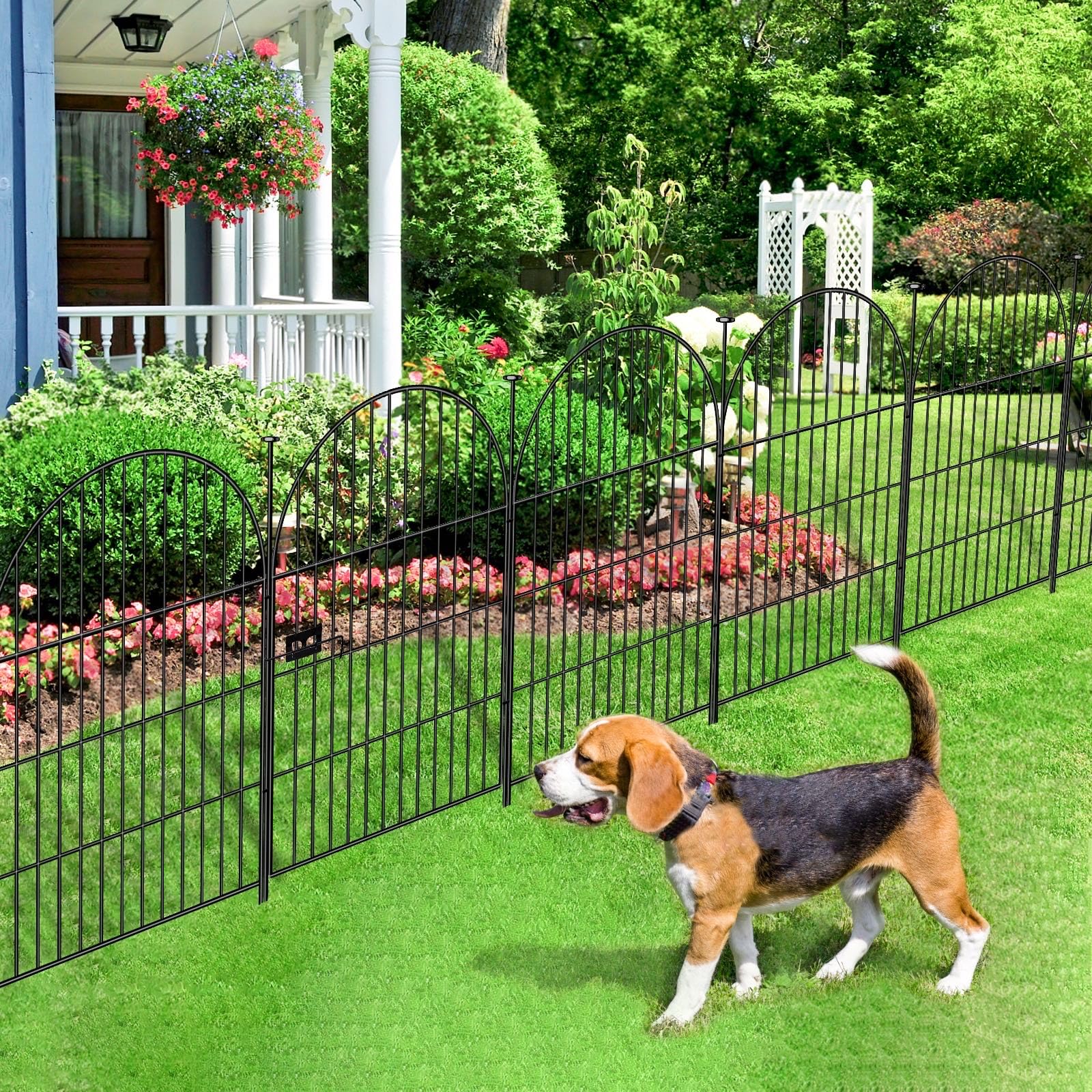 ADAVIN installed around flower bed in backyard showing decorative animal barrier