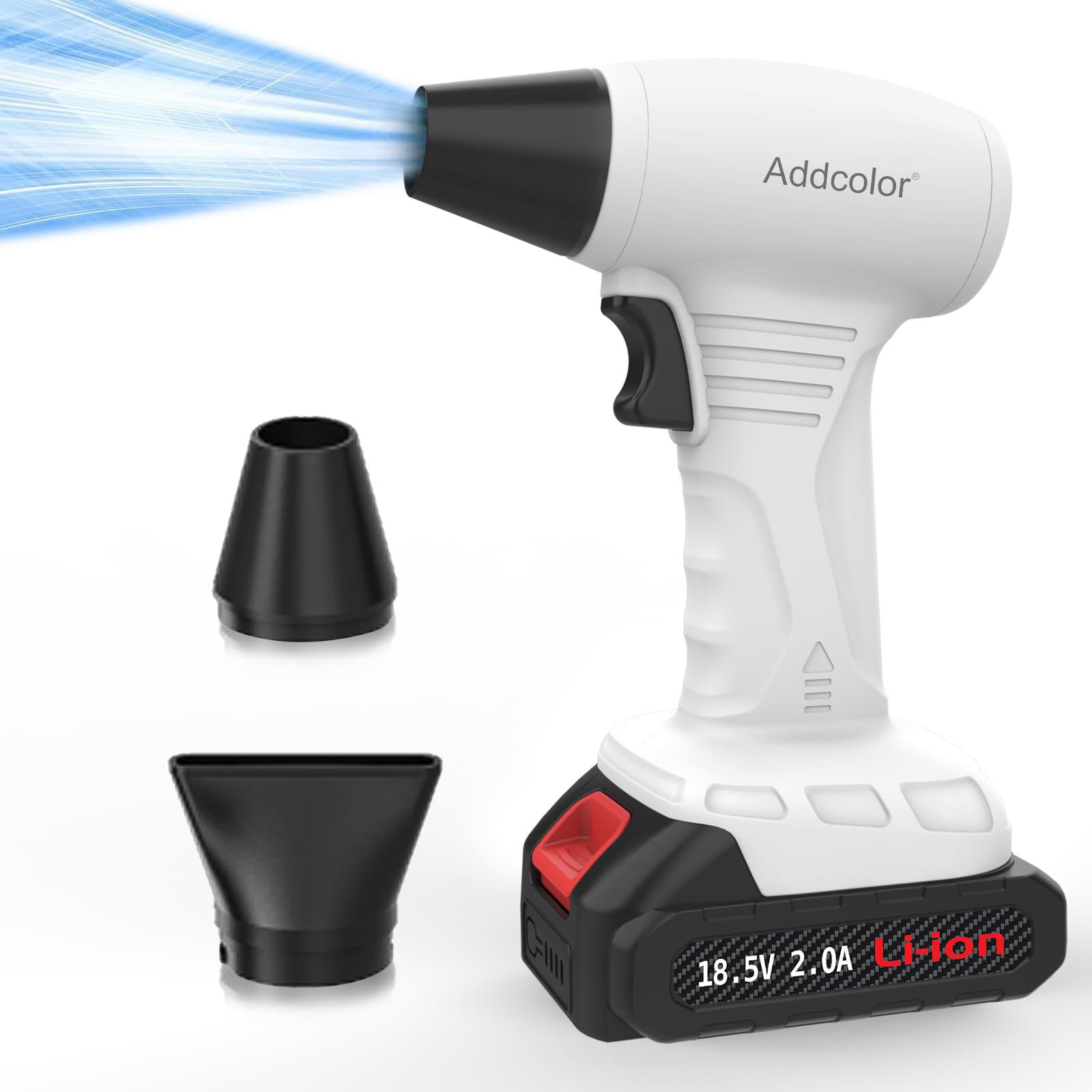 ADDCOLOR front view of cordless blower showing compact design and portability