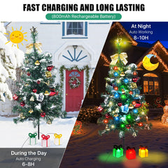 Adecorty ornaments and lighted gift boxes detail highlighting festive colors