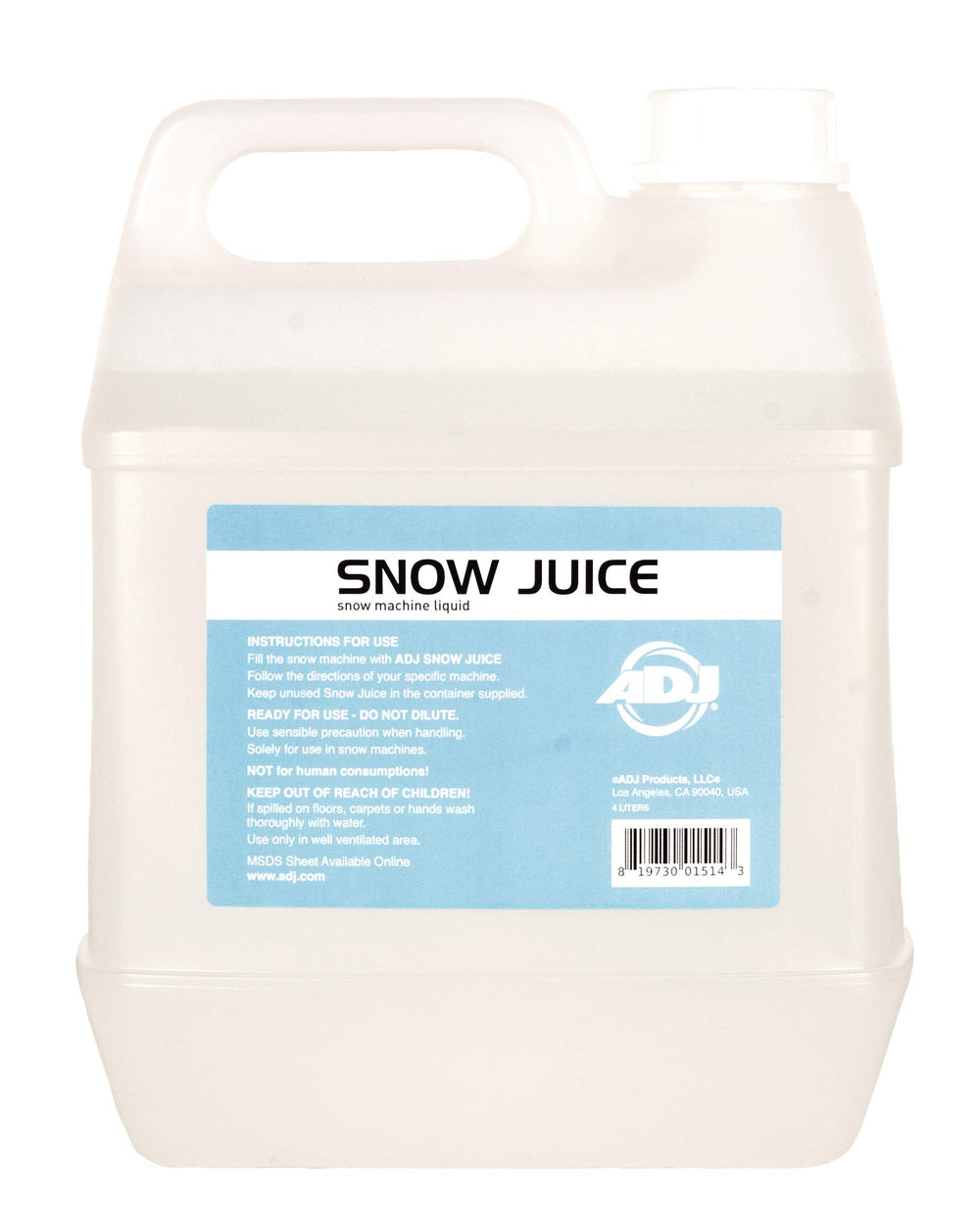 ADJ Snow Gal front label showing gallon container and clear product benefits