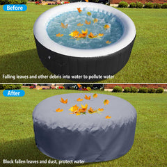 Adnee cover installed on hot tub in backyard protecting from elements