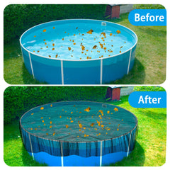 Adnee overhead photo of net installed on a 24ft above-ground pool showing clean surface