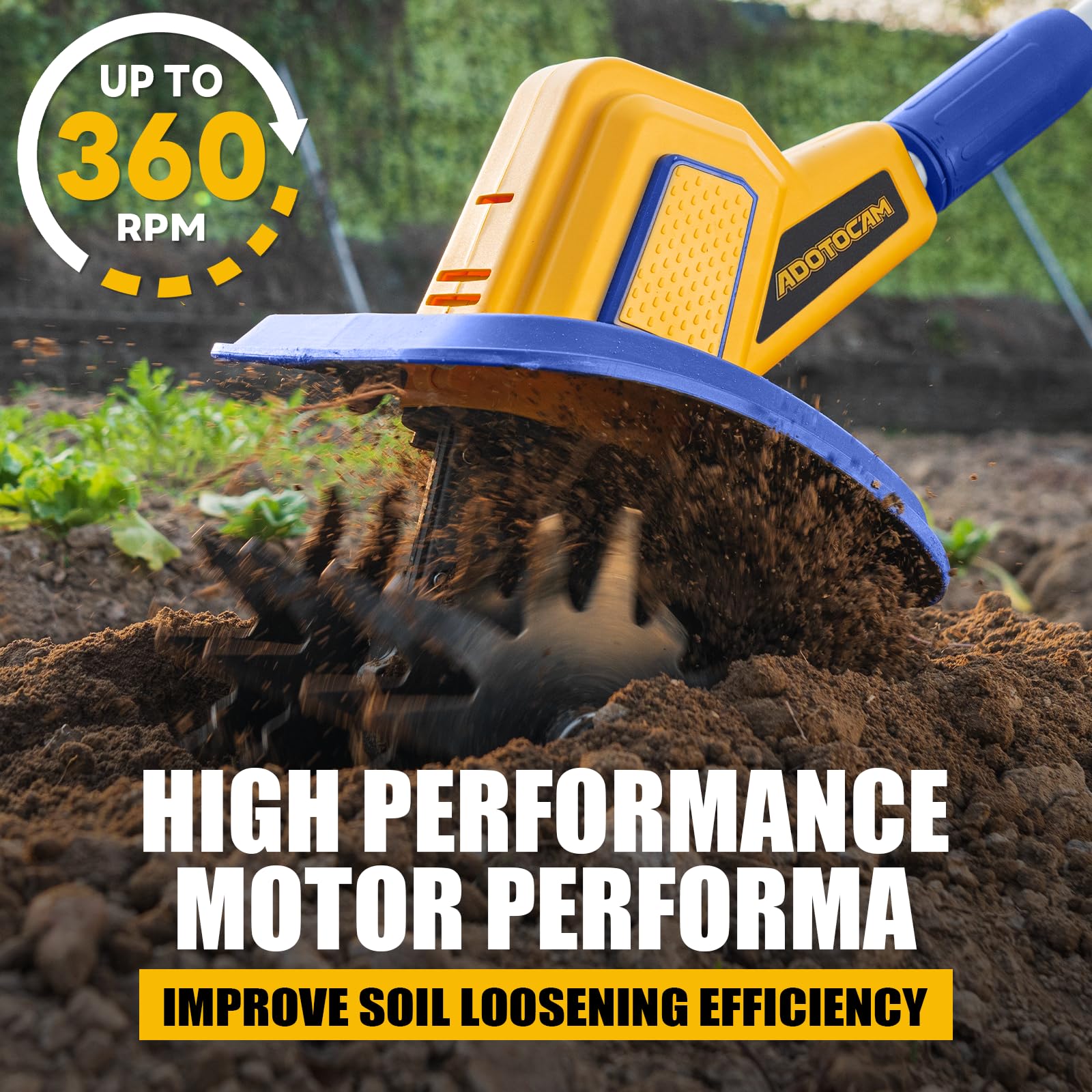 ADOTOCAM in garden creating a clean tilled row for planting
