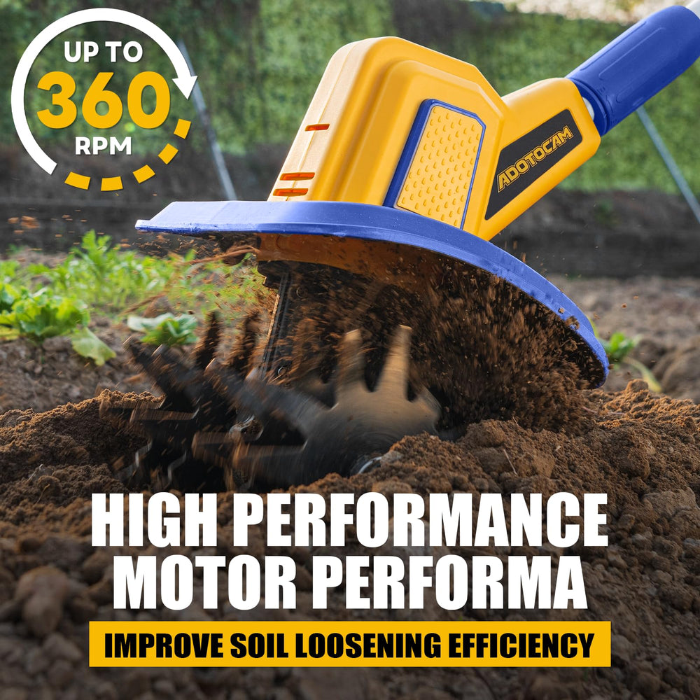 ADOTOCAM in garden creating a clean tilled row for planting