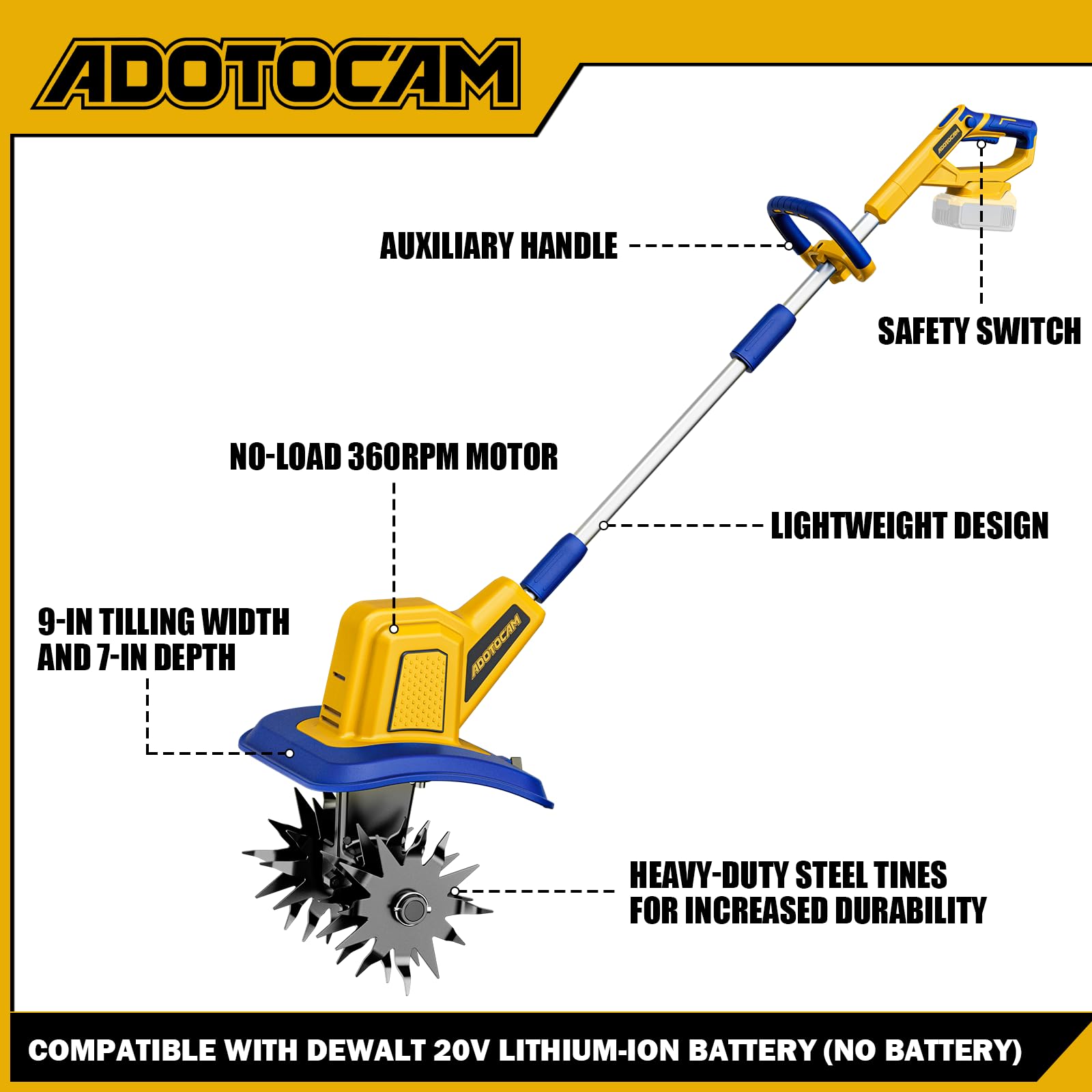 ADOTOCAM next to a shovel showing compact size and better maneuverability
