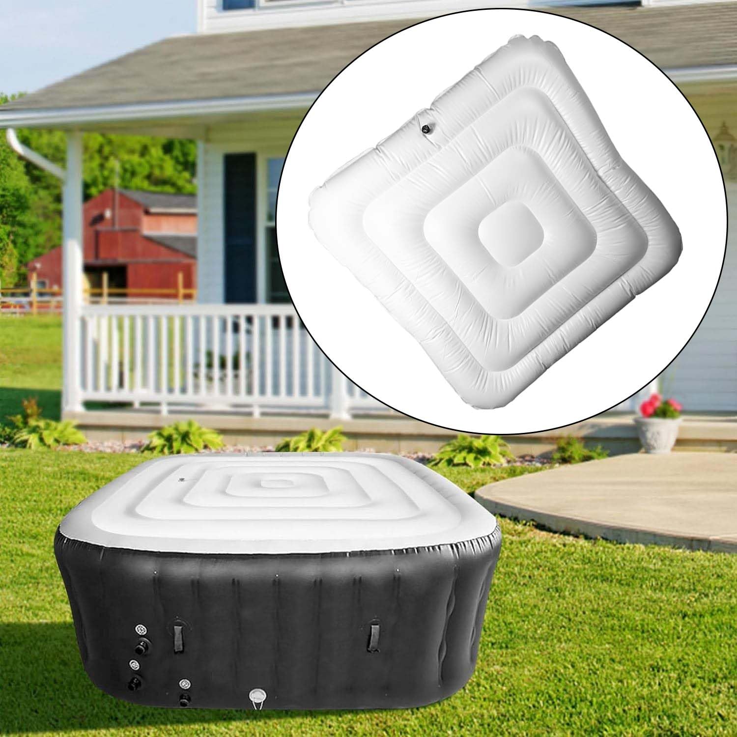 Adozsb cover fitted on spa in backyard demonstrating weather protection benefit