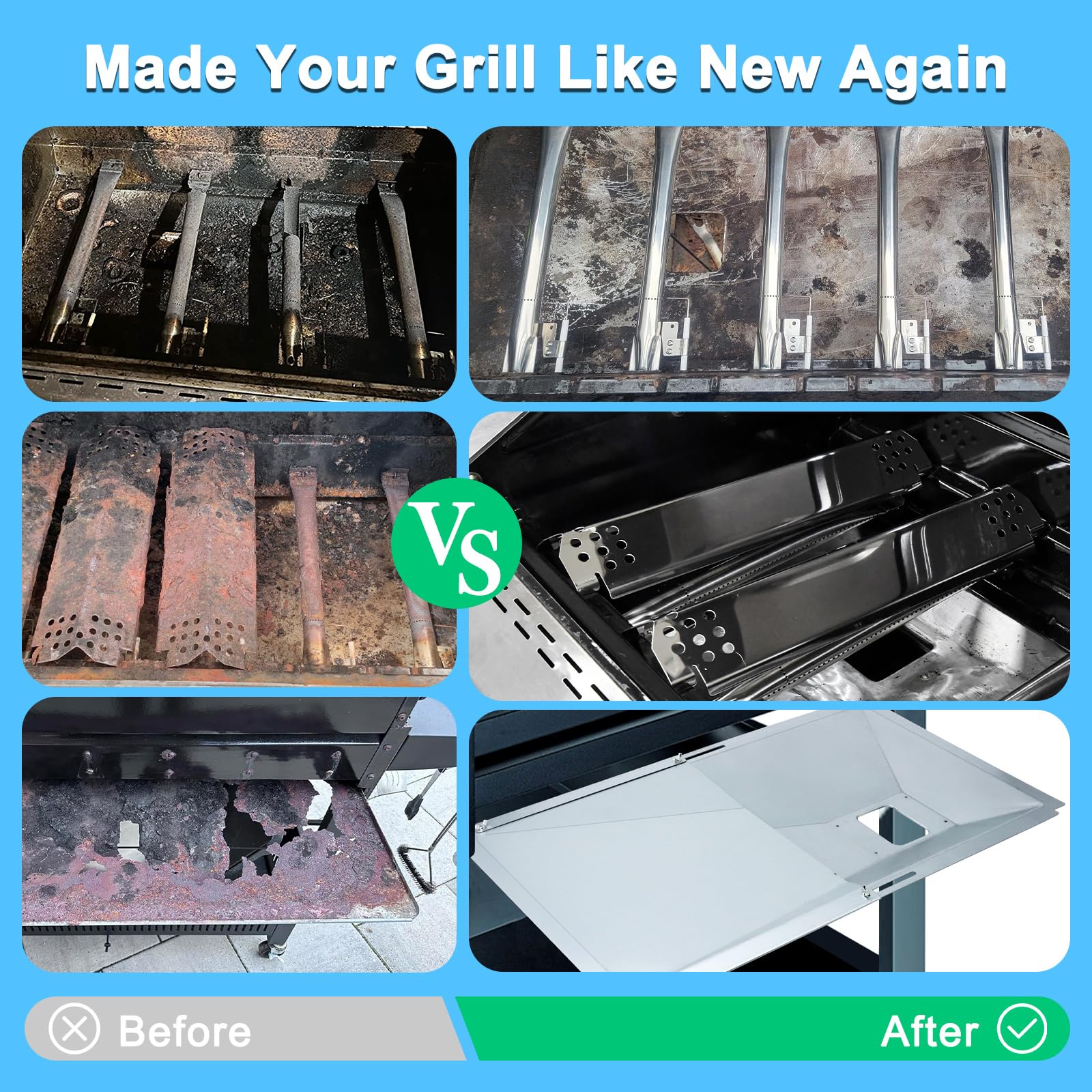 Adviace flame tamers laid out to show coverage and improved heat distribution