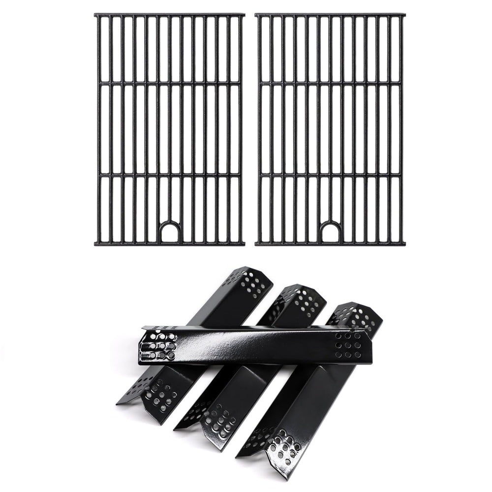 Adviace front view of replacement grates and flame tamers, restores grilling performance