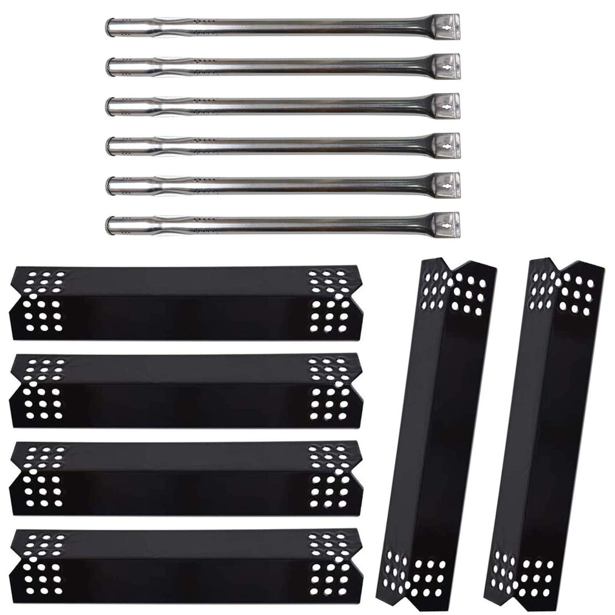 Adviace front view replacement kit showing burners and flame tamers improving grill function