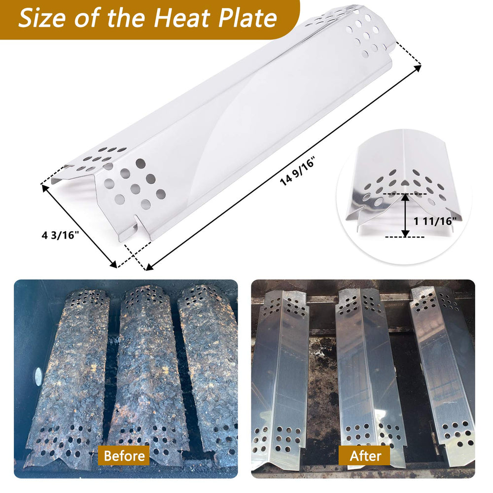 Adviace heat plates aligned under grates preventing flare-ups and promoting even cooking