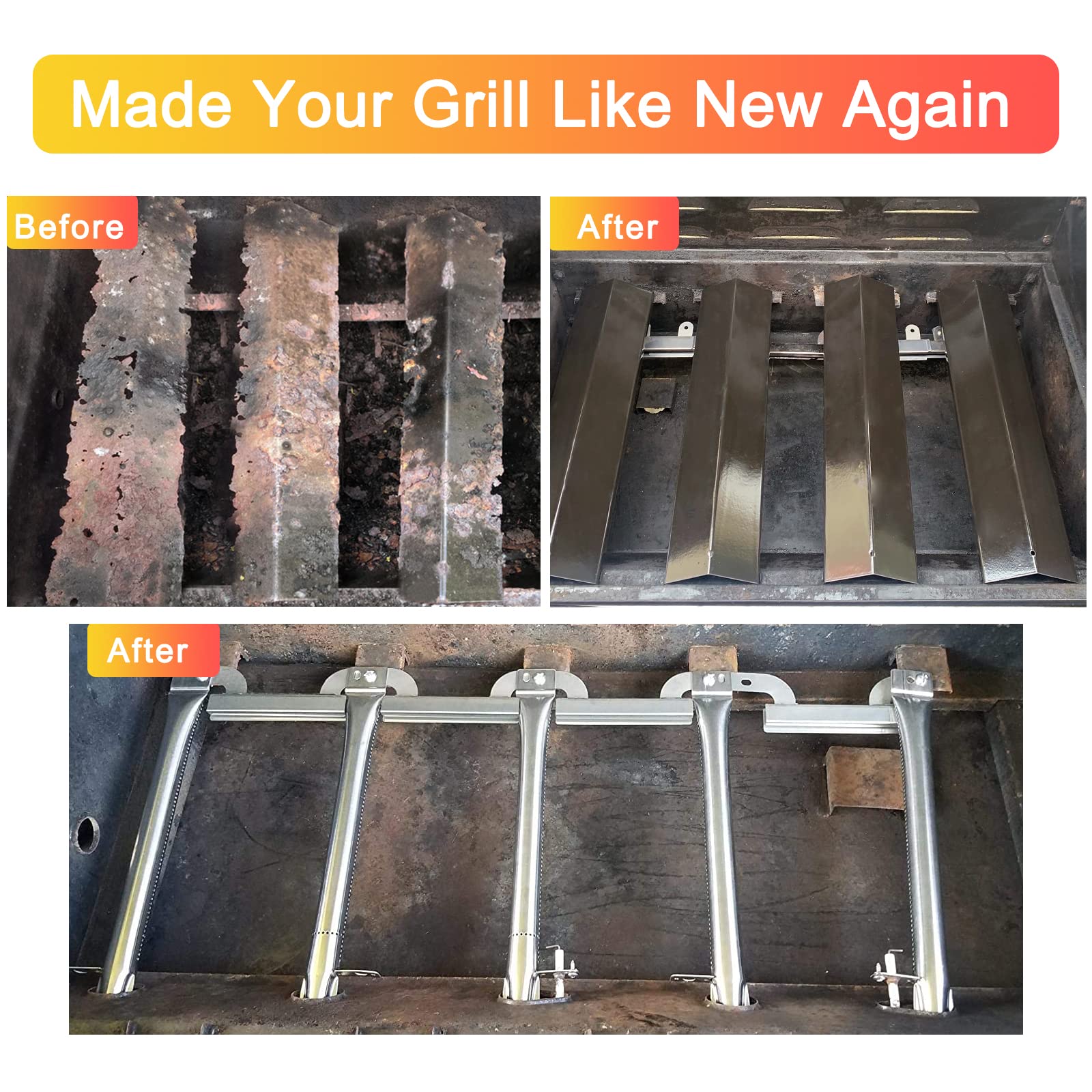 Adviace installed burner inside grill showing restored flame pattern and consistent cooking benefit