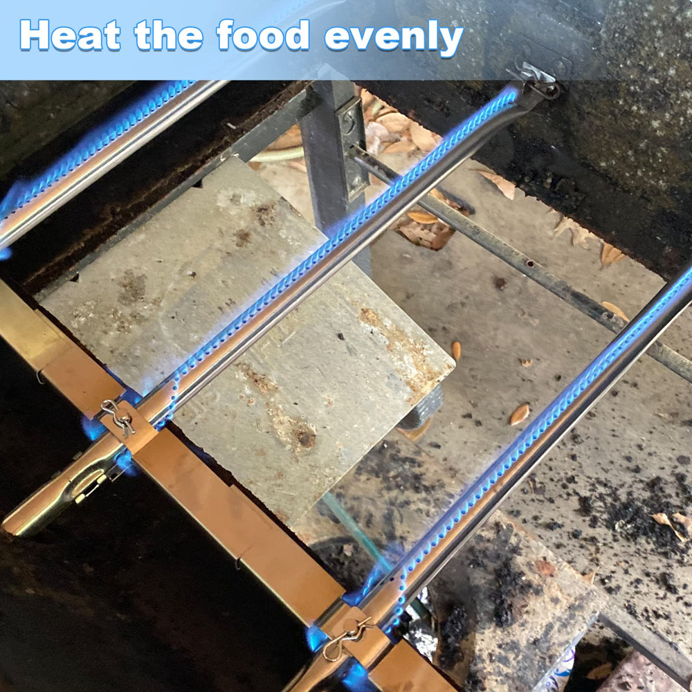 Adviace installed in grill wide shot demonstrating even flame distribution and improved cooking