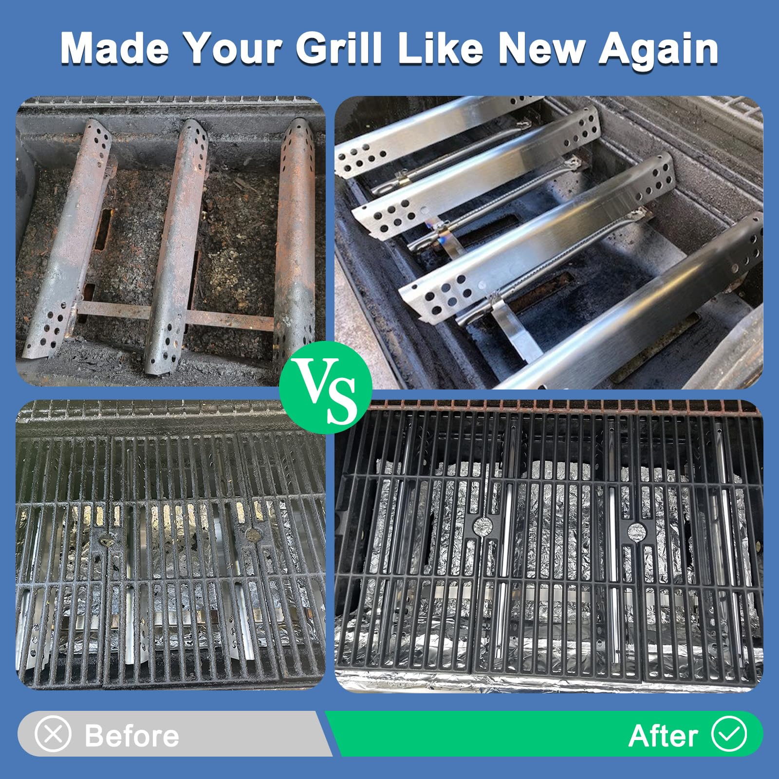 Adviace stainless steel burner detail showing even flame ports for consistent heat