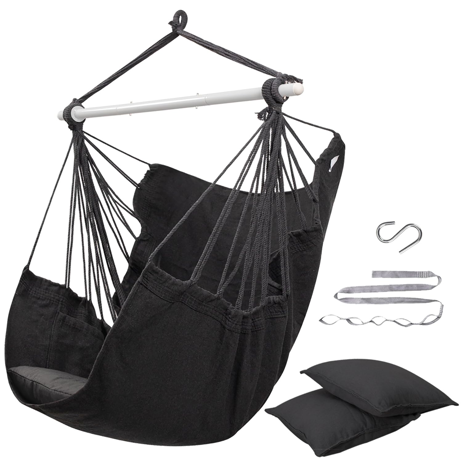 ADVOKAIR front view of hammock chair showing full seat and cushions for comfortable lounging