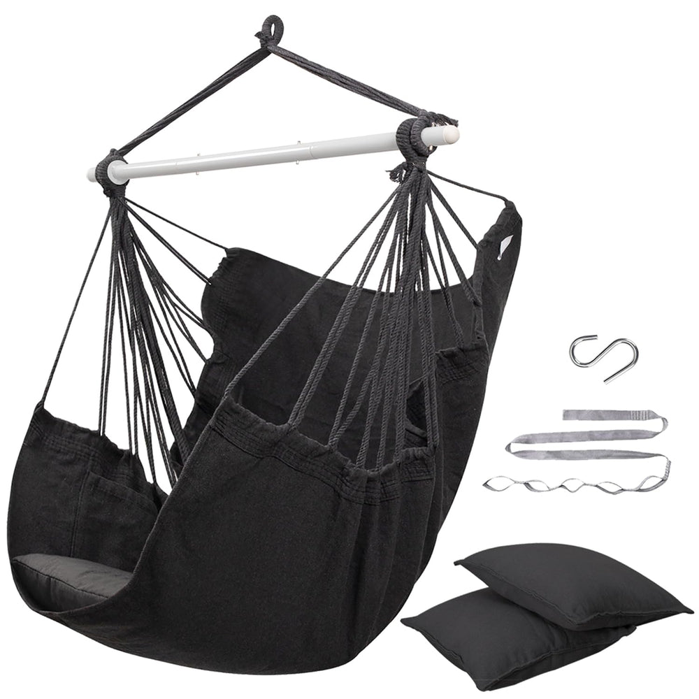 ADVOKAIR front view of hammock chair showing full seat and cushions for comfortable lounging