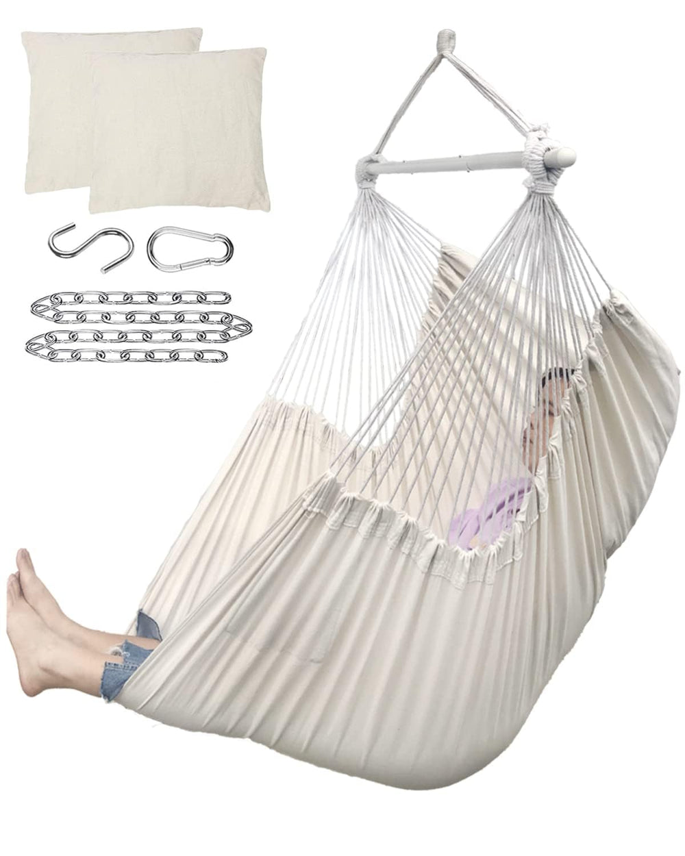 ADVOKAIR front view of XXL hammock chair showing roomy seat and spreader bar for comfort
