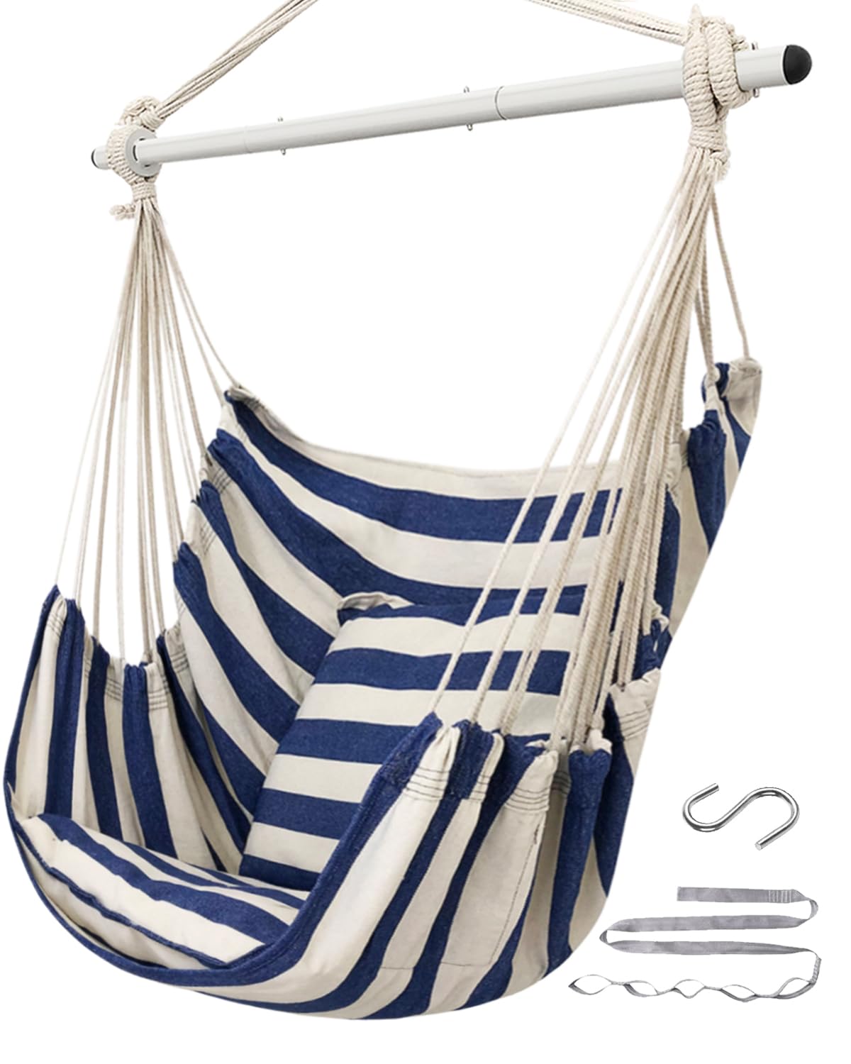 ADVOKAIR front view of hammock chair showing full seat and cushions for comfortable lounging