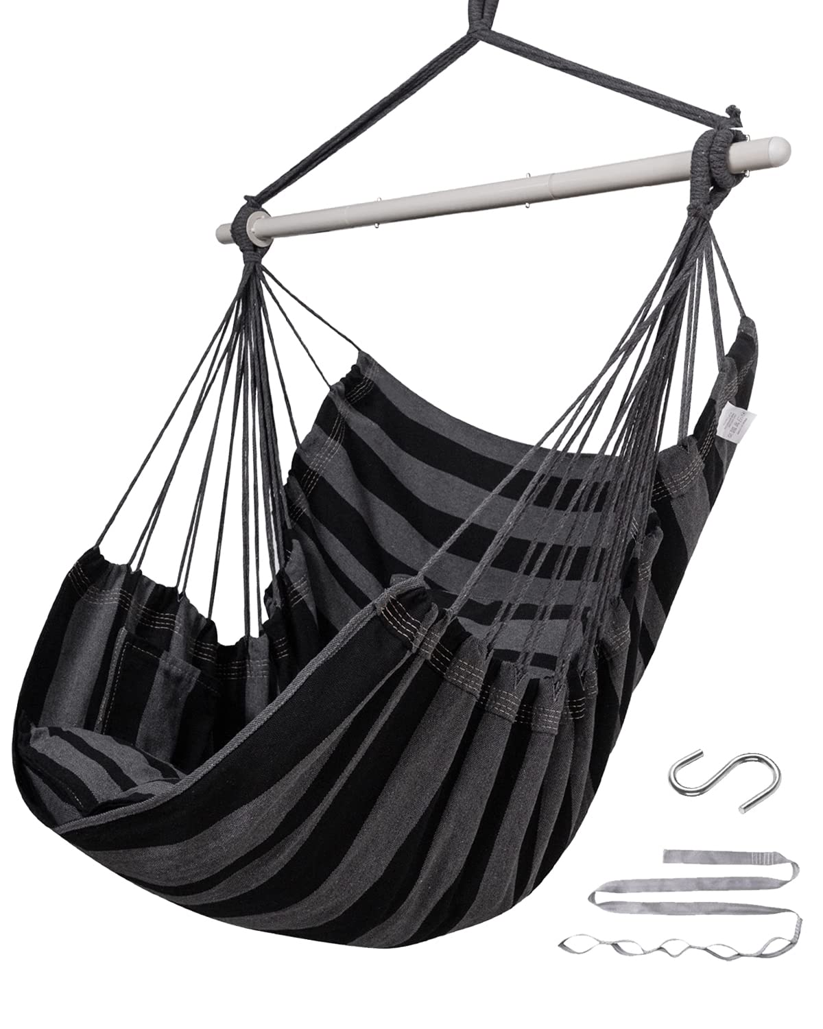 ADVOKAIR front view of hammock chair showing full seat and bar, comfortable lounging benefit