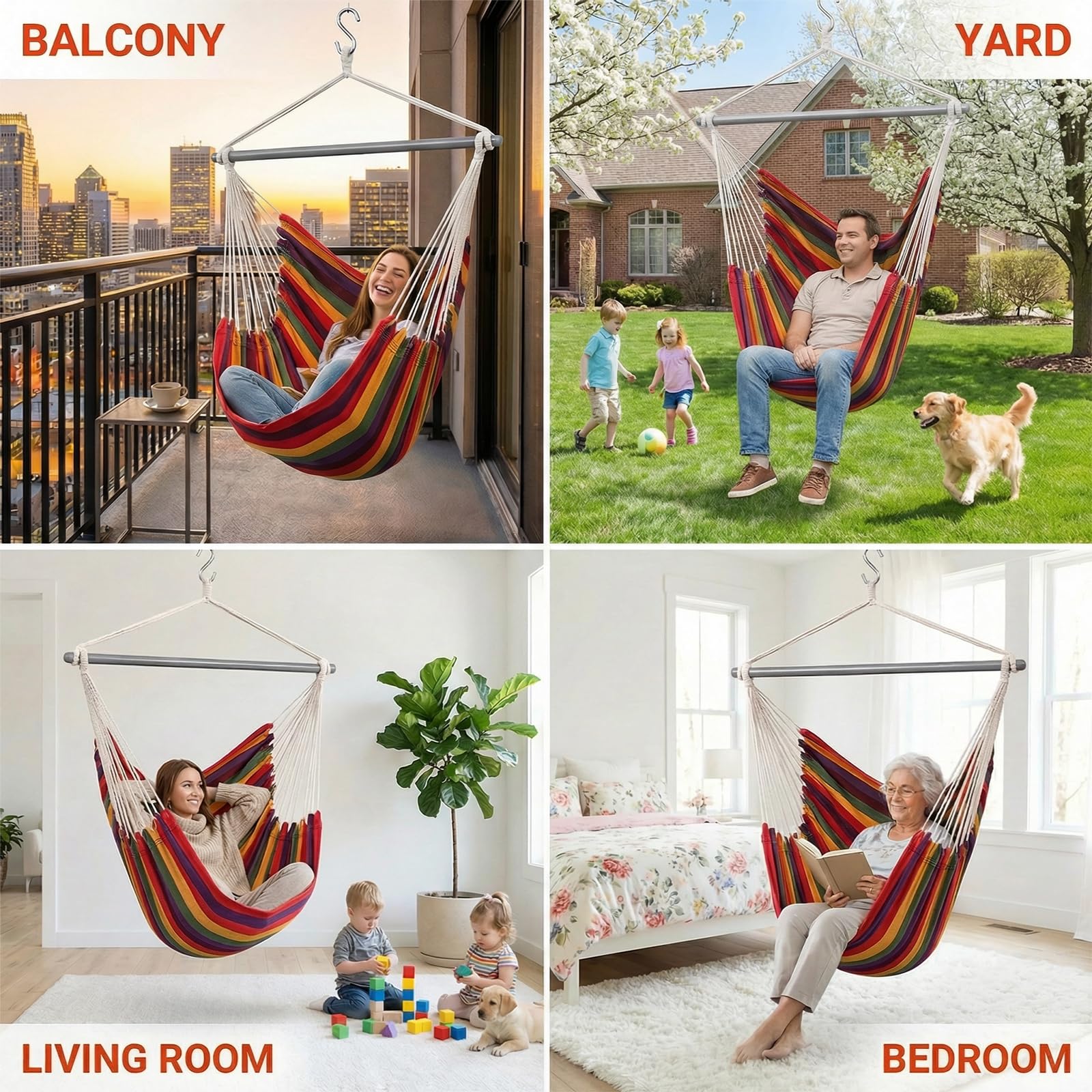 ADVOKAIR hammock chair hung in a bedroom corner offering a cozy reading spot